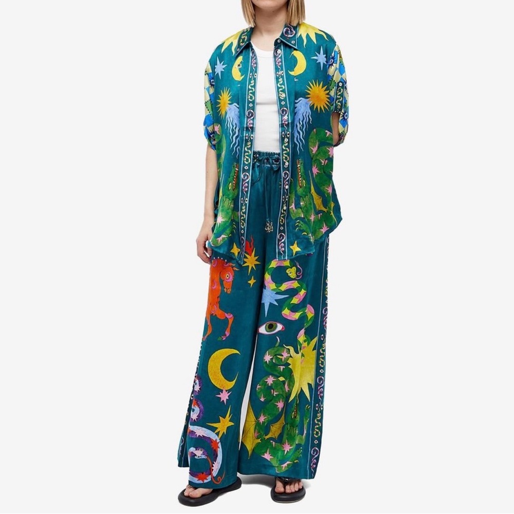 Alemais Guardian Silk Shirt & Pants Set – Green | Size AU 8 - US 4